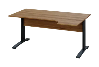 ERK 28 - 164 stůl kancelářský, rohový, pravý, kovová podnož černá, deska 25 mm, široký 1600 mm, ořech světlý